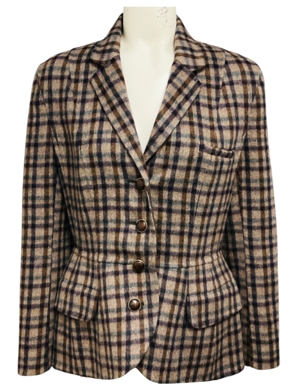 Christian Dior Taupe / Brown Multi Wool and Alpaca Check Blazer